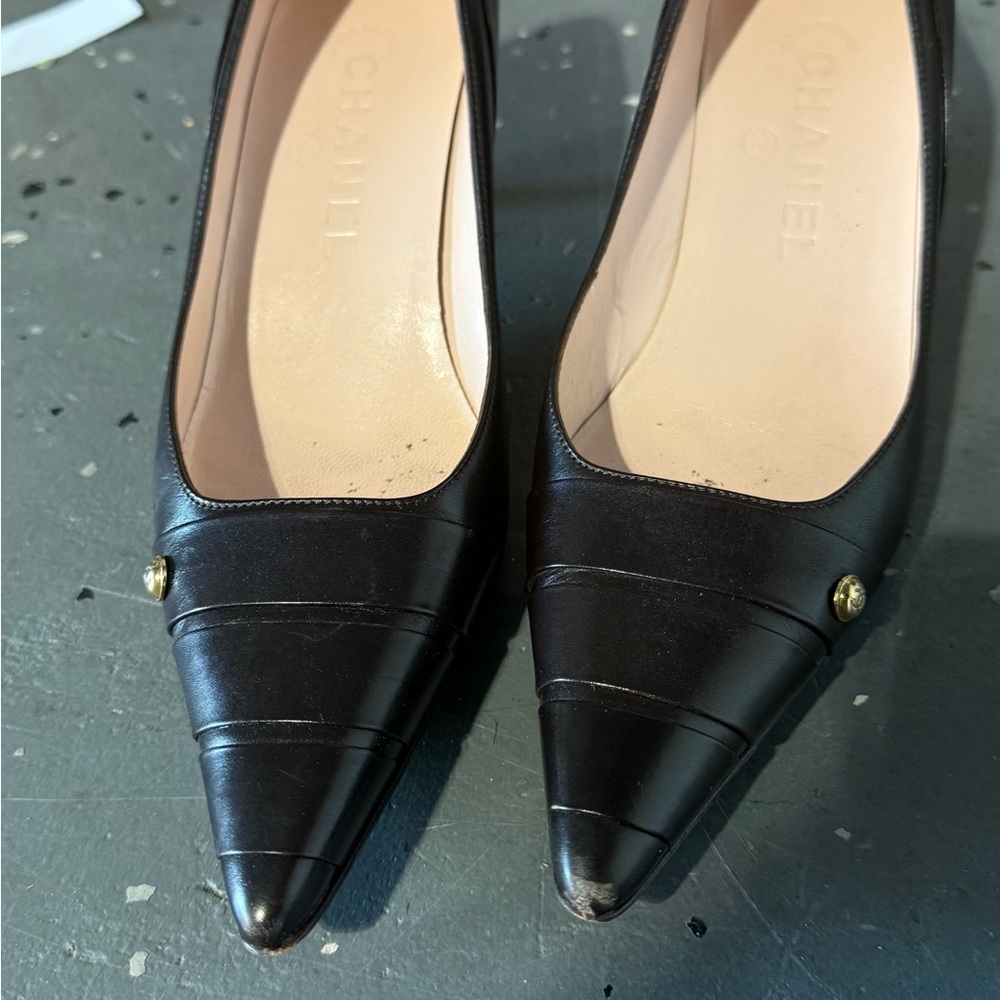 CHANEL Black Leather Heels